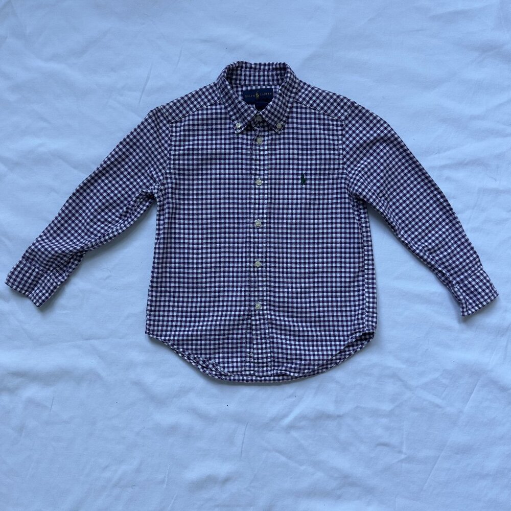 Ralph Lauren Boys Purple Check Gingham Button Down Shirt Size 5